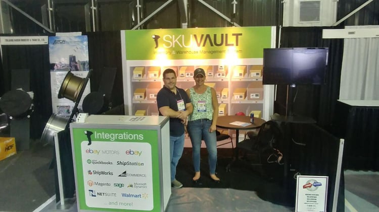 Shannon and Ray from the SkuVault Sales team with our newly set up booth