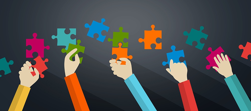 illustration of hands holding puzzle pieces representing eCommerce departments